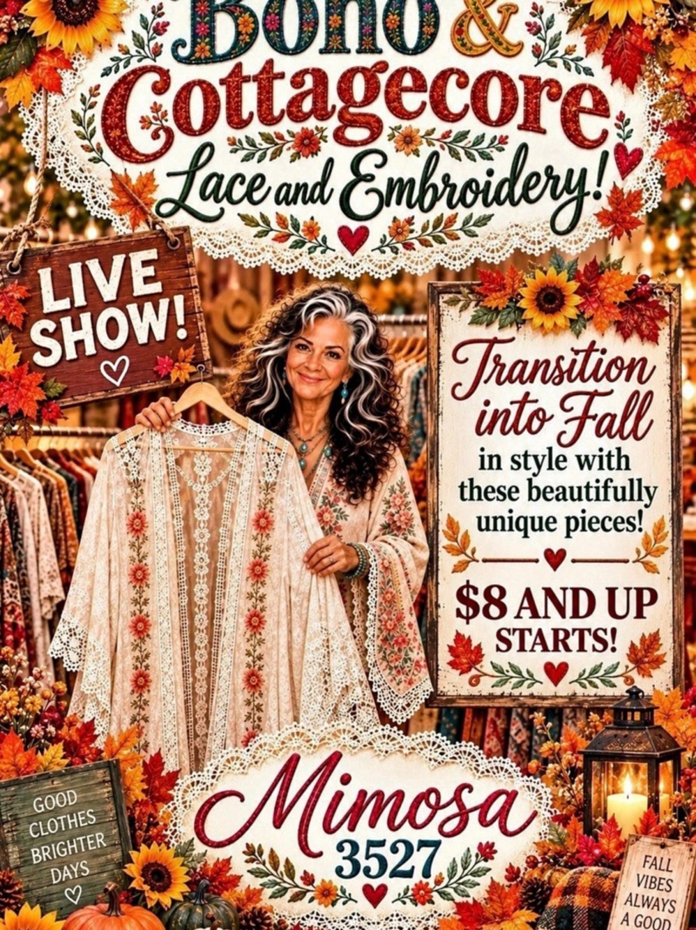 Live 9/28 9:00 pm EST MIMOSA3527 Boho Clothing Lace Embroidery